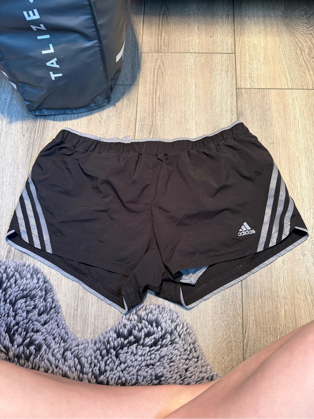 adidas Black Women's Athletic Running Shorts with Grey Stripe Accents